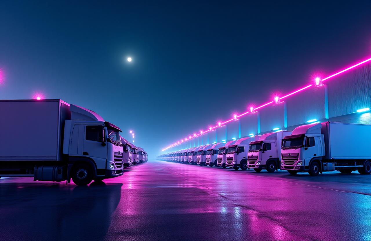 Modern logistics fleet at twilight